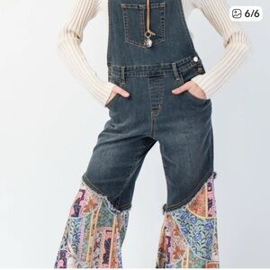 NWOT Easel Colorful Patchwork Flare Overalls-Brand New